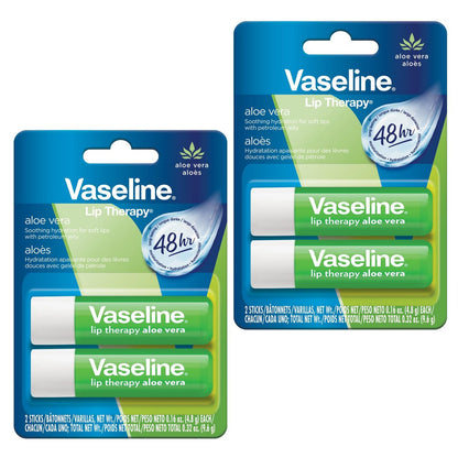 Vaseline Lip Therapy Aloe Vera Stick – 48-Stunden-Feuchtigkeitspflege, 2er-Pack
