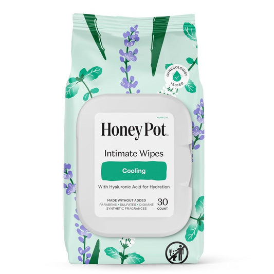 Honey Pot - Feminine Wipes - Tägliche pH-Balance, Duft- & Sulfatfreie Tücher für Intimbereich, Körper oder Gesicht - Hygieneartikel - Kühlend, 30 Stück