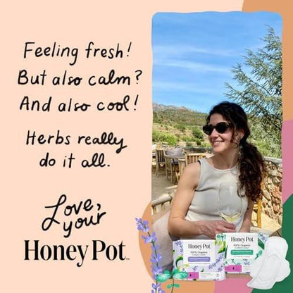 Honey Pot - Kräuter-Slipeinlagen für Frauen - Reguläre & nächtliche Blutung mit Flügeln - Angereichert mit ätherischen Ölen für Kühleffekt & Bio-Baumwollabdeckung – Mittelpack - Damenhygiene - 16 Stück