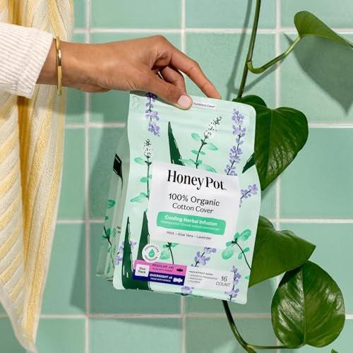 Honey Pot - Kräuter-Slipeinlagen für Frauen - Reguläre & nächtliche Blutung mit Flügeln - Angereichert mit ätherischen Ölen für Kühleffekt & Bio-Baumwollabdeckung – Mittelpack - Damenhygiene - 16 Stück
