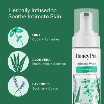 Honey Pot - Femininwasch - Kräuterinfusion - Kühlender Effekt - Für empfindliche Hauttypen - pH-ausgeglichene pflanzliche Hygiene - Kühlend - 5,51 Fl Oz