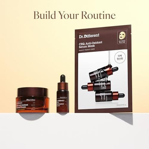 Dr.Different CEQ Anti-Oxidant Serum Mask | Vitamin C Sheet Mask mit Vitamin E & CoQ10 für intensive Feuchtigkeit & ebenmäßigen Hautton | K-Beauty hergestellt von koreanischem Dermatologen | 5 Blatt
