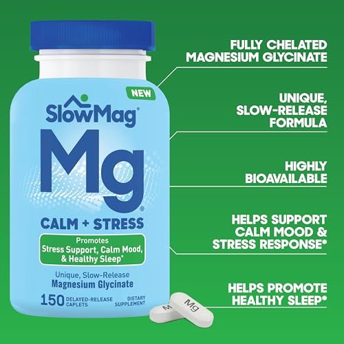 SlowMag Magnesium Glycinat Tabletten, 150 Stück, Langsame Freisetzung, Unterstützung für Ruhe & Stress, Gesunder Schlaf, Magenfreundlich, Magnesiumglycinat für Frauen & Männer