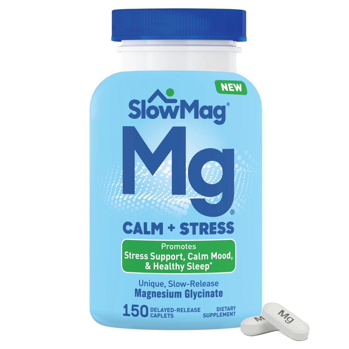 SlowMag Magnesium Glycinat Tabletten, 150 Stück, Langsame Freisetzung, Unterstützung für Ruhe & Stress, Gesunder Schlaf, Magenfreundlich, Magnesiumglycinat für Frauen & Männer