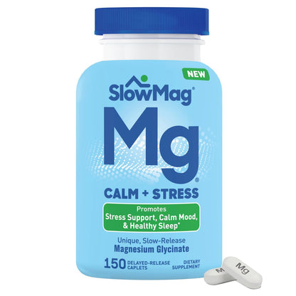 SlowMag Magnesium Glycinat Tabletten, 150 Stück, Langsame Freisetzung, Unterstützung für Ruhe & Stress, Gesunder Schlaf, Magenfreundlich, Magnesiumglycinat für Frauen & Männer