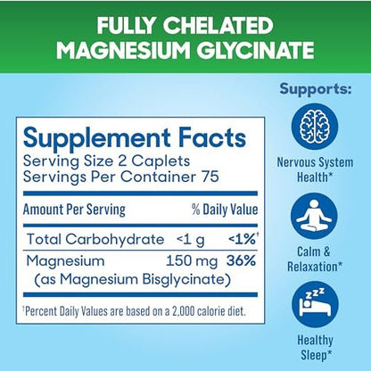 SlowMag Magnesium Glycinat Tabletten, 150 Stück, Langsame Freisetzung, Unterstützung für Ruhe & Stress, Gesunder Schlaf, Magenfreundlich, Magnesiumglycinat für Frauen & Männer