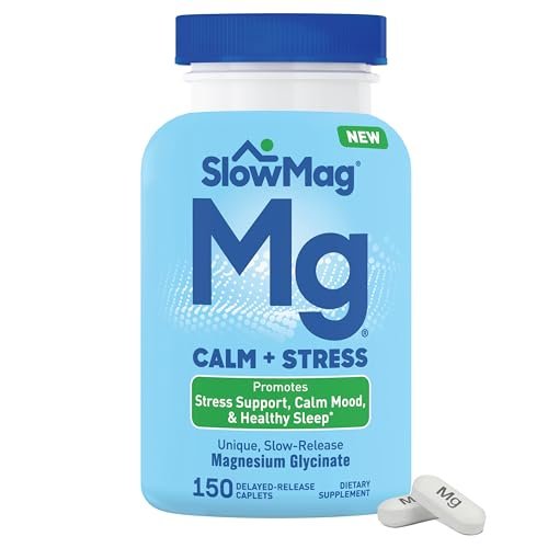 SlowMag Magnesium Glycinat Tabletten, 150 Stück, Langsame Freisetzung, Unterstützung für Ruhe & Stress, Gesunder Schlaf, Magenfreundlich, Magnesiumglycinat für Frauen & Männer