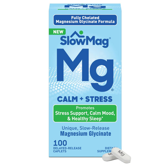 SlowMag Magnesium Glycinat Kautabletten, 100 Stück, Zeitverzögerte Freisetzung, Beruhigung & Stressunterstützung, Gesunder Schlaf, Sanft zum Magen, Magnesiumglycinat-Ergänzung für Frauen & Männer