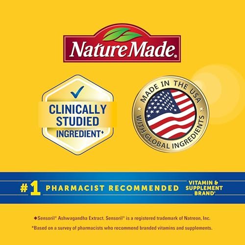 Nature Made Magnesium + Ashwagandha Kapseln – Stressabbau und Schlafunterstützung, 300 mg Magnesium und Ashwagandha Ergänzung, 60 Kapseln, 30-Tage-Versorgung