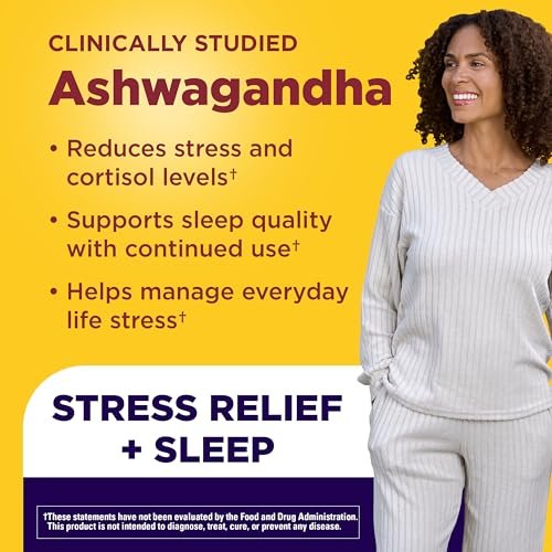 Nature Made Magnesium + Ashwagandha Kapseln – Stressabbau und Schlafunterstützung, 300 mg Magnesium und Ashwagandha Ergänzung, 60 Kapseln, 30-Tage-Versorgung