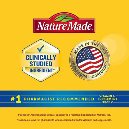 Nature Made Magnesium + Ashwagandha Kapseln – Stressabbau und Schlafunterstützung, 300 mg Magnesium und Ashwagandha Ergänzung, 60 Kapseln, 30-Tage-Versorgung