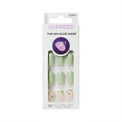 Kiss Impress No Glue Mani Press On Nails 'Velvet Bunny' Grün Kurz Oval – 30 Nägel + Zubehör