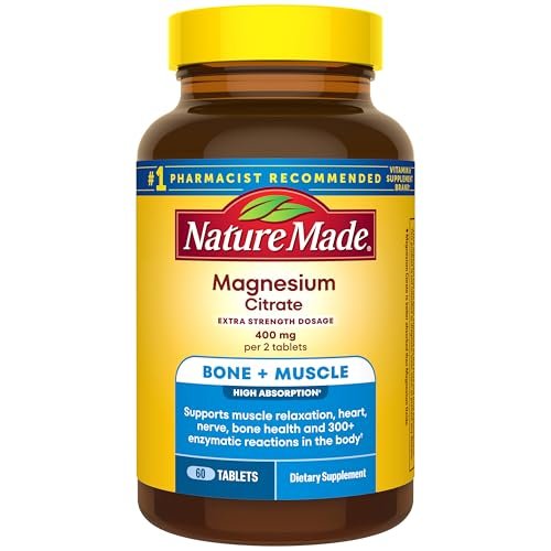 Nature Made Extra Strength Magnesium Citrate Tabletten – Hochdosiertes Magnesium 400 mg pro Portion, für Knochen und Muskeln, 60 Tabletten, 30-Tage-Vorrat