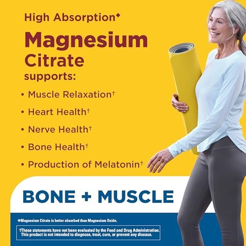 Nature Made Extra Strength Magnesium Citrate Tabletten – Hochdosiertes Magnesium 400 mg pro Portion, für Knochen und Muskeln, 60 Tabletten, 30-Tage-Vorrat