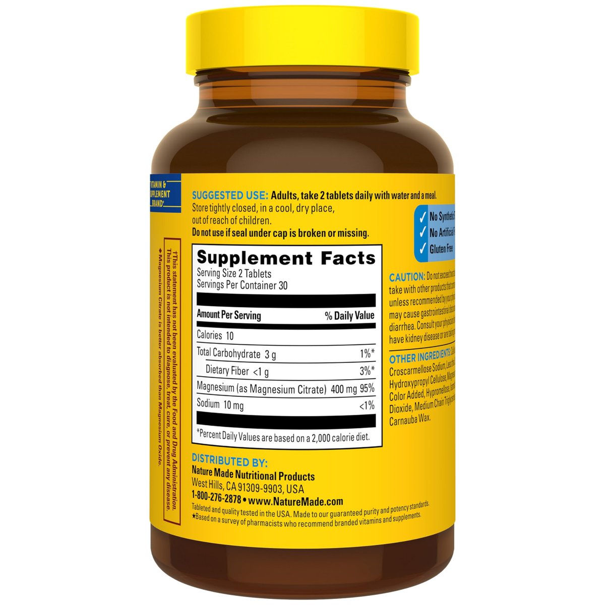 Nature Made Extra Strength Magnesium Citrate Tabletten – Hochdosiertes Magnesium 400 mg pro Portion, für Knochen und Muskeln, 60 Tabletten, 30-Tage-Vorrat