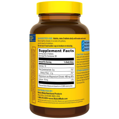Nature Made Extra Strength Magnesium Citrate Tabletten – Hochdosiertes Magnesium 400 mg pro Portion, für Knochen und Muskeln, 60 Tabletten, 30-Tage-Vorrat