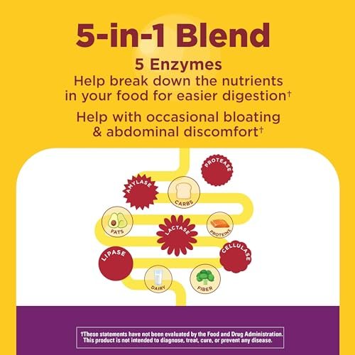 Nature Made Verdauungsenzyme 5-in-1 Mischung, Unterstützung der Verdauungsgesundheit, 90 Kautabletten, 30-Tage-Vorrat