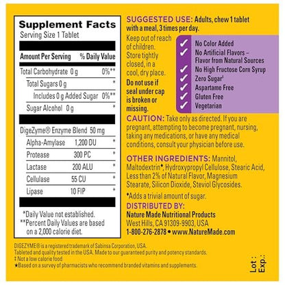 Nature Made Verdauungsenzyme 5-in-1 Mischung, Unterstützung der Verdauungsgesundheit, 90 Kautabletten, 30-Tage-Vorrat