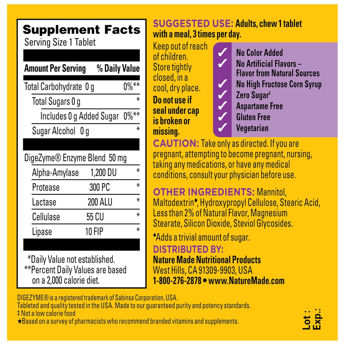 Nature Made Verdauungsenzyme 5-in-1 Mischung, Unterstützung der Verdauungsgesundheit, 90 Kautabletten, 30-Tage-Vorrat