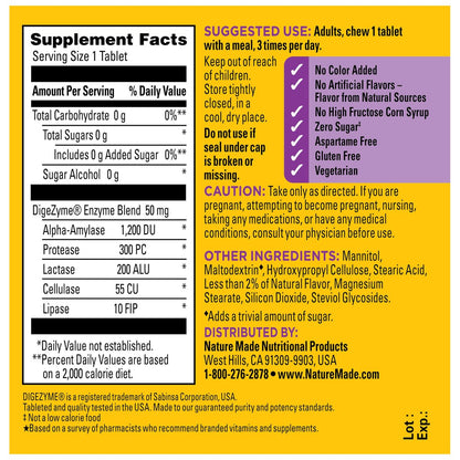 Nature Made Verdauungsenzyme 5-in-1 Mischung, Unterstützung der Verdauungsgesundheit, 90 Kautabletten, 30-Tage-Vorrat