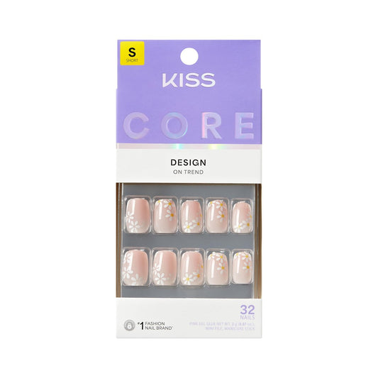 Kiss CORE Press On Nägel 'Hoppy Days' – Kurze Acrylnägel in Beige mit Kleber, 32 Stück