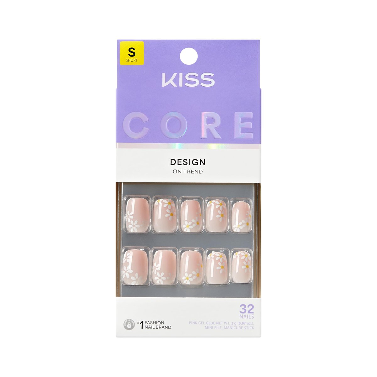 Kiss CORE Press On Nägel 'Hoppy Days' – Kurze Acrylnägel in Beige mit Kleber, 32 Stück