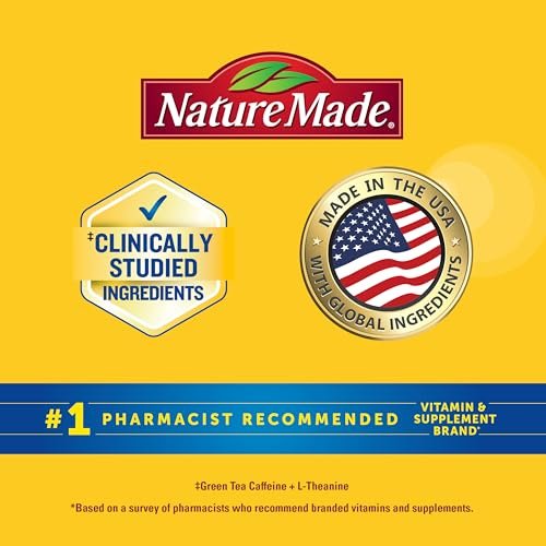 Nature Made Focus Boost Kapseln – Grüner Tee Koffein + L-Theanin, B-Vitamine, schnell wirkendes Konzentrations-Supplement, 30 Kapseln, 30-Tage-Vorrat