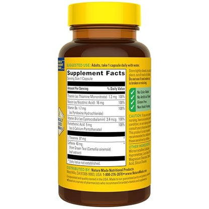 Nature Made Focus Boost Kapseln – Grüner Tee Koffein + L-Theanin, B-Vitamine, schnell wirkendes Konzentrations-Supplement, 30 Kapseln, 30-Tage-Vorrat