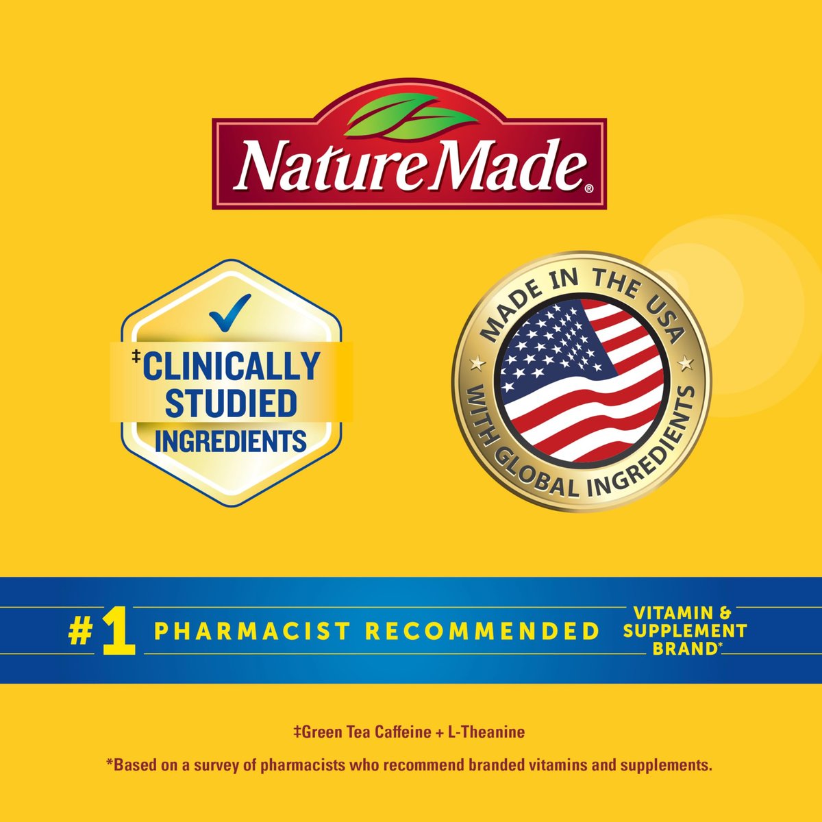 Nature Made Focus Boost Kapseln – Grüner Tee Koffein + L-Theanin, B-Vitamine, schnell wirkendes Konzentrations-Supplement, 30 Kapseln, 30-Tage-Vorrat