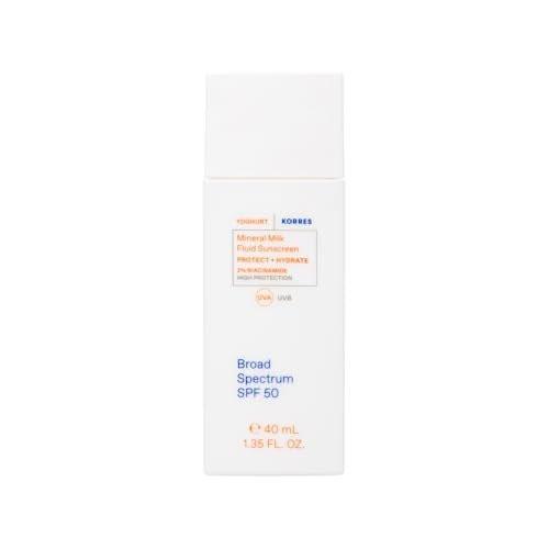 KORRES Griechischer Joghurt Mineral Milk Fluid Sonnenschutz – Leichter Gesichtssonnenschutz für tägliche Feuchtigkeit, mineralischer UV-Schutz, empfindliche Haut, vegan, Reisegröße, 40 ml