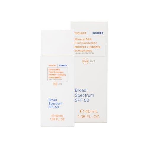 KORRES Griechischer Joghurt Mineral Milk Fluid Sonnenschutz – Leichter Gesichtssonnenschutz für tägliche Feuchtigkeit, mineralischer UV-Schutz, empfindliche Haut, vegan, Reisegröße, 40 ml