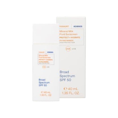 KORRES Griechischer Joghurt Mineral Milk Fluid Sonnenschutz – Leichter Gesichtssonnenschutz für tägliche Feuchtigkeit, mineralischer UV-Schutz, empfindliche Haut, vegan, Reisegröße, 40 ml