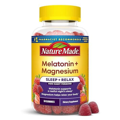 Nature Made Melatonin + Magnesium Gummies – Einschlafhilfe mit 3 mg Melatonin und Magnesiumcitrat, 50 Gummis