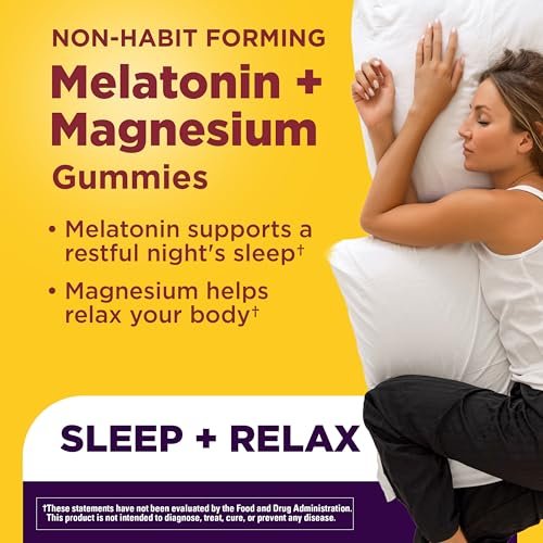 Nature Made Melatonin + Magnesium Gummies – Einschlafhilfe mit 3 mg Melatonin und Magnesiumcitrat, 50 Gummis
