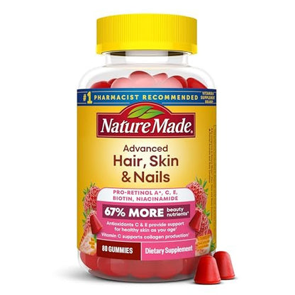 Nature Made Advanced Hair, Haut & Nägel Gummibärchen mit Biotin, Pro Retinol A, Niacinamid, Vitamin C & Vitamin E, 80 Stück, 40 Tage Vorrat