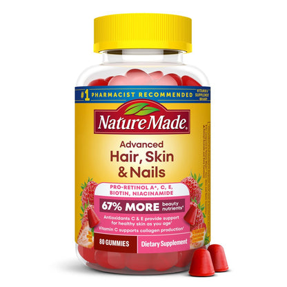 Nature Made Advanced Hair, Haut & Nägel Gummibärchen mit Biotin, Pro Retinol A, Niacinamid, Vitamin C & Vitamin E, 80 Stück, 40 Tage Vorrat
