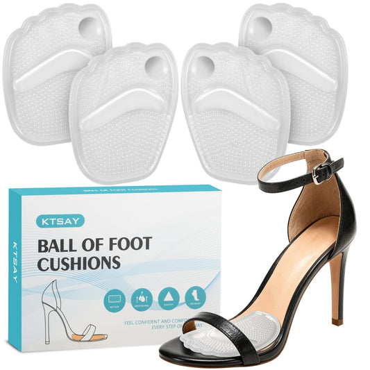 KTSAY Metatarsal Pads für Frauen, Gel Ballenpolster zur Schmerzlinderung im Schuh, rutschfeste Fersenpolster, Einheitsgröße (2 Paar, Transparent)