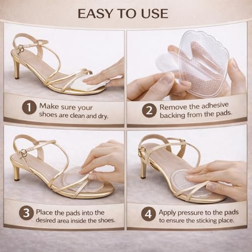 KTSAY Metatarsal Pads für Frauen, Gel Ballenpolster zur Schmerzlinderung im Schuh, rutschfeste Fersenpolster, Einheitsgröße (2 Paar, Transparent)