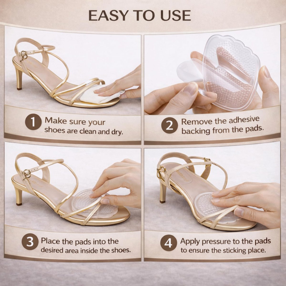 KTSAY Metatarsal Pads für Frauen, Gel Ballenpolster zur Schmerzlinderung im Schuh, rutschfeste Fersenpolster, Einheitsgröße (2 Paar, Transparent)