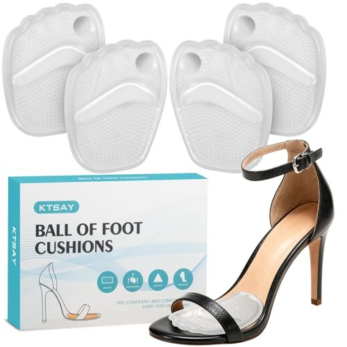 KTSAY Metatarsal Pads für Frauen, Gel Ballenpolster zur Schmerzlinderung im Schuh, rutschfeste Fersenpolster, Einheitsgröße (2 Paar, Transparent)