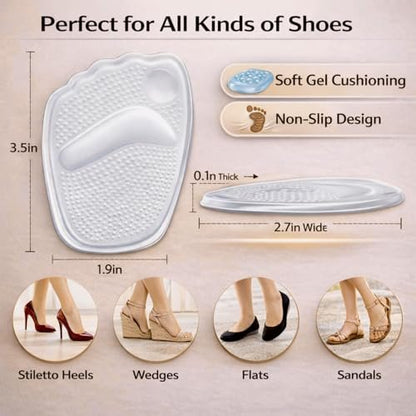 KTSAY Metatarsal Pads für Frauen, Gel Ballenpolster zur Schmerzlinderung im Schuh, rutschfeste Fersenpolster, Einheitsgröße (2 Paar, Transparent)