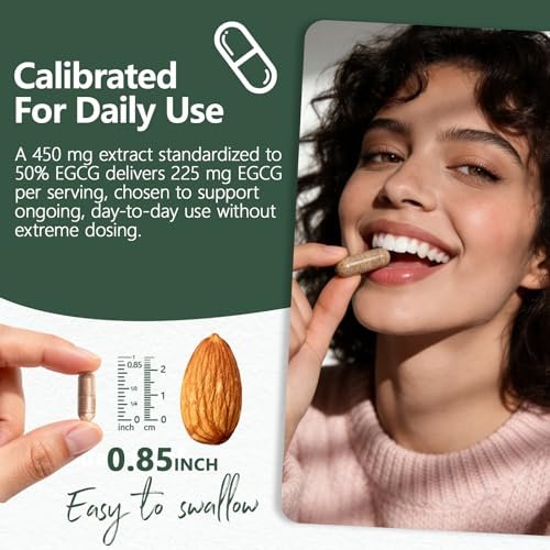 HyberVive Grüntee-Extrakt 450 mg, hochwirksam mit 50 % EGCG (standardisiert), 98 % Polyphenole & 80 % Catechine, Antioxidans & Stoffwechselunterstützung, natürlich koffeinarm, Non-GMO, hergestellt in den USA, 90 Kapseln