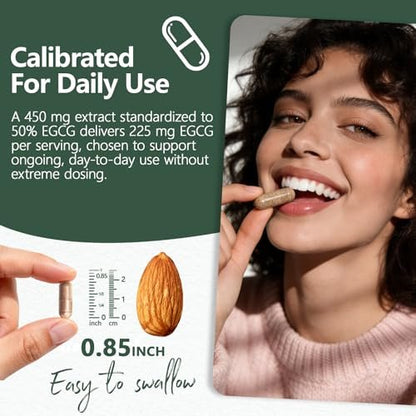 HyberVive Grüntee-Extrakt 450 mg, hochwirksam mit 50 % EGCG (standardisiert), 98 % Polyphenole & 80 % Catechine, Antioxidans & Stoffwechselunterstützung, natürlich koffeinarm, Non-GMO, hergestellt in den USA, 90 Kapseln