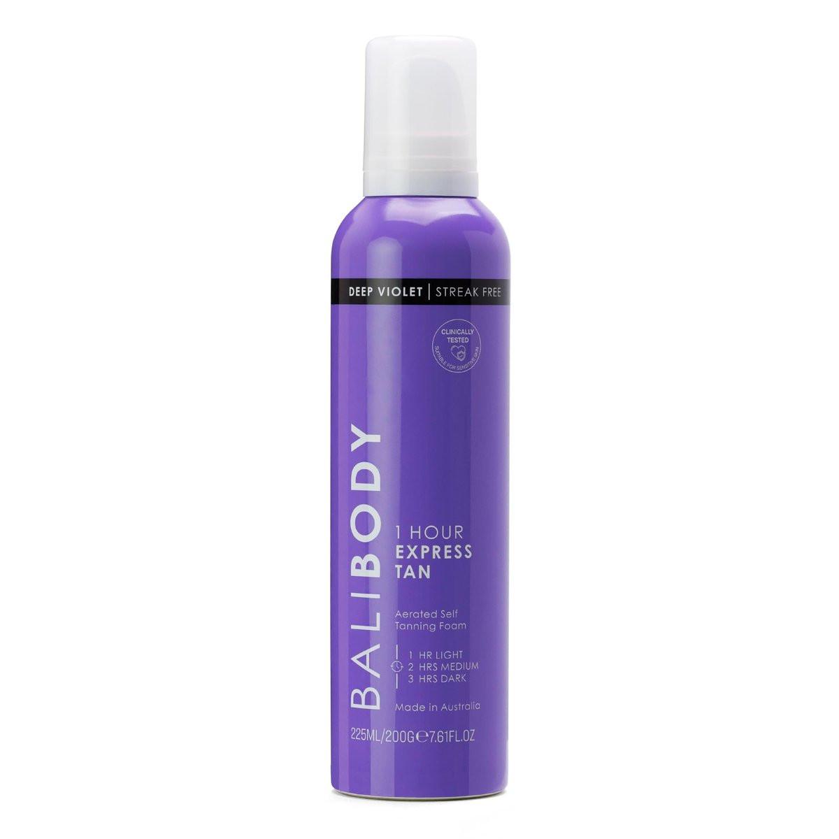 BALI BODY Deep Violet 1-Stunden-Express-Selbstbräuner – Schnellwirkender, gewichtsloser Selbstbräuner für natürliche Bronze – Kein Abfärben, feuchtigkeitsspendender Quick Tan Mousse für geschmeidige, strahlende Haut