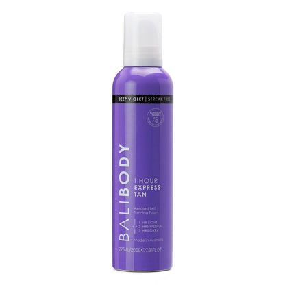 BALI BODY Deep Violet 1-Stunden-Express-Selbstbräuner – Schnellwirkender, gewichtsloser Selbstbräuner für natürliche Bronze – Kein Abfärben, feuchtigkeitsspendender Quick Tan Mousse für geschmeidige, strahlende Haut