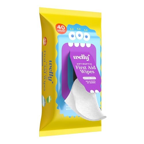 Welly Erste-Hilfe-Antiseptische Tücher 40er-Pack | Stichfreie BZK-Tücher zur Reinigung kleiner Schnitte und Schrammen | 40 Tücher