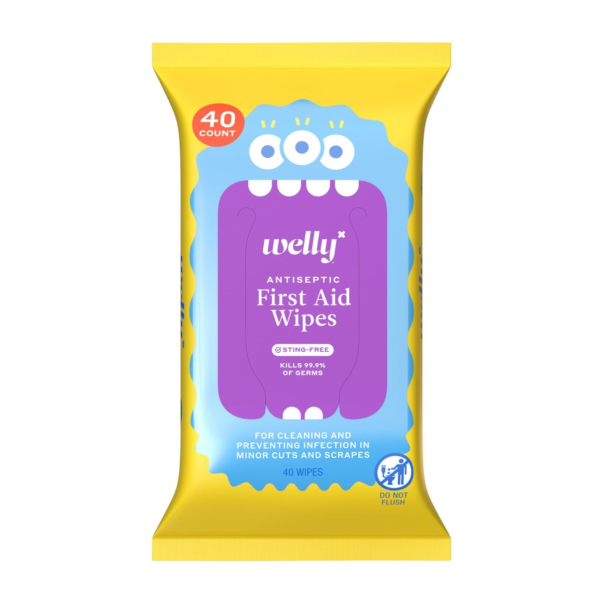 Welly Erste-Hilfe-Antiseptische Tücher 40er-Pack | Stichfreie BZK-Tücher zur Reinigung kleiner Schnitte und Schrammen | 40 Tücher