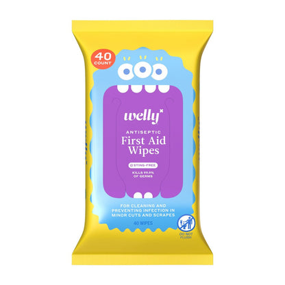 Welly Erste-Hilfe-Antiseptische Tücher 40er-Pack | Stichfreie BZK-Tücher zur Reinigung kleiner Schnitte und Schrammen | 40 Tücher