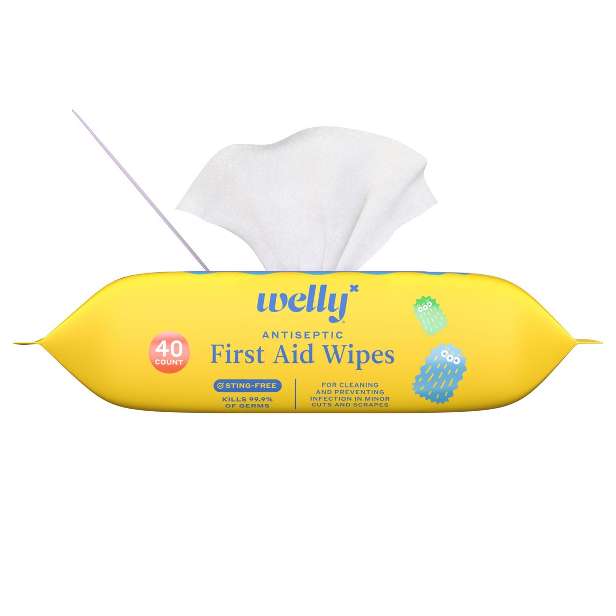 Welly Erste-Hilfe-Antiseptische Tücher 40er-Pack | Stichfreie BZK-Tücher zur Reinigung kleiner Schnitte und Schrammen | 40 Tücher