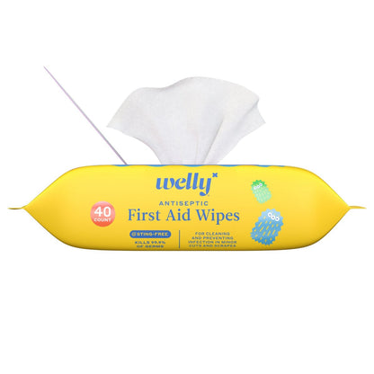 Welly Erste-Hilfe-Antiseptische Tücher 40er-Pack | Stichfreie BZK-Tücher zur Reinigung kleiner Schnitte und Schrammen | 40 Tücher